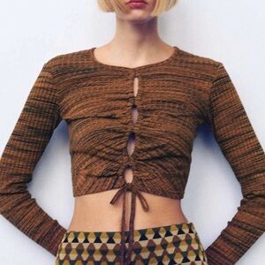 ZARA Brown and Black Open Front Crop Top